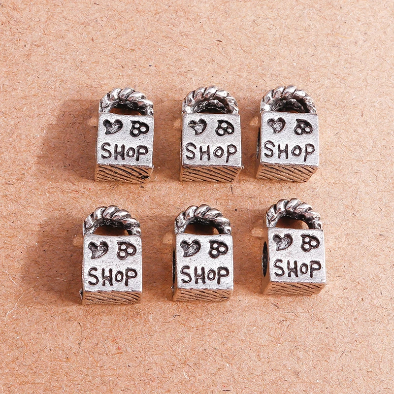 

15pcs Tibetan Silver Color Shop Bag Charms Beads for Jewelry Making DIY Bracelets Loose Spacer Beads Handmade Crafts Accessories