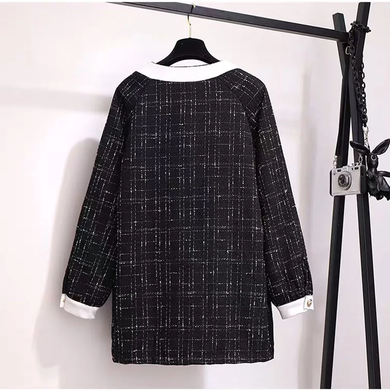 Cech tweed coat women clothes midi Elegant Slim Long Sleeve Plaid Coat Female Vintage jacket autumn winter coat ladies tops