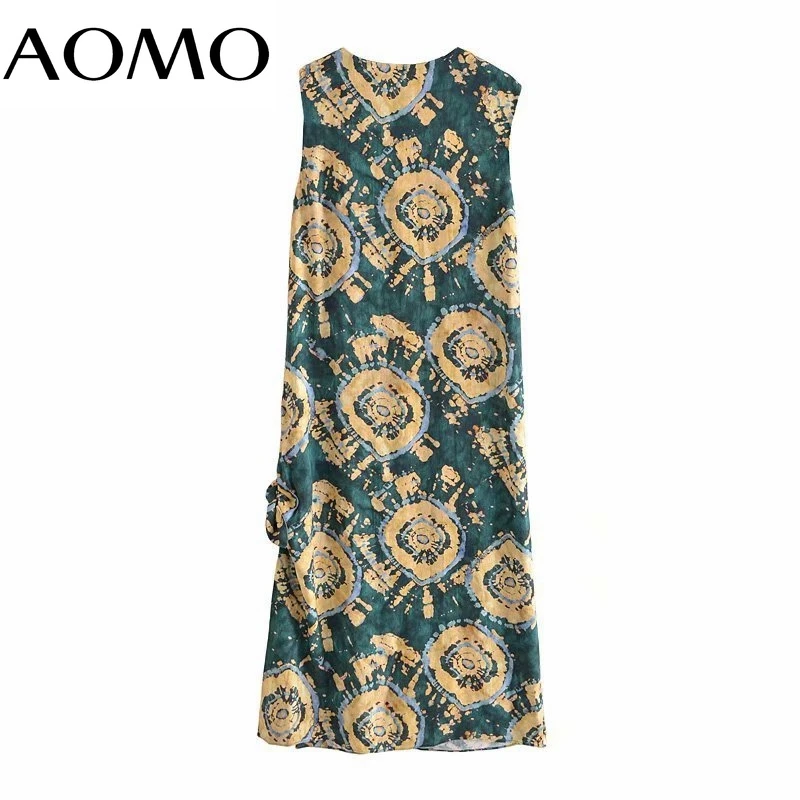 

AOMO 2021 Fashion Female Tie Dyed Print Long Tank Dresses for Women 2021 Female Casual Beach Dress 3H540A