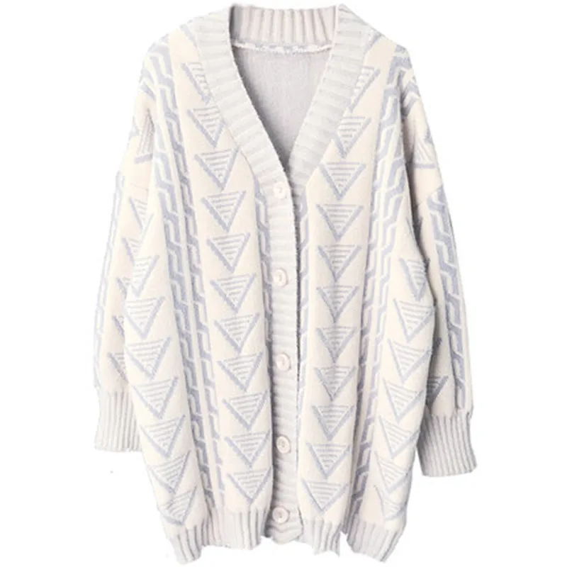 

Fashion Sweater Jacket Female Loose Korean 2021 New Long Knit Cardigan Knitted Coats for Women Outerwear v894