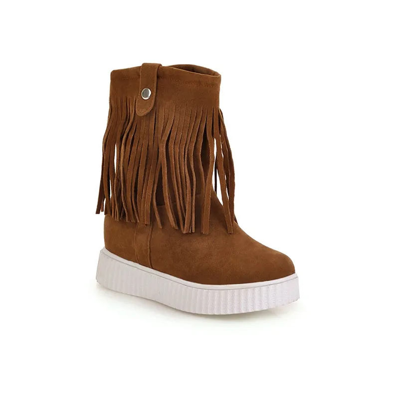 Женские ботинки из нубука и искусственной кожи с бахромой на платформе Зимние