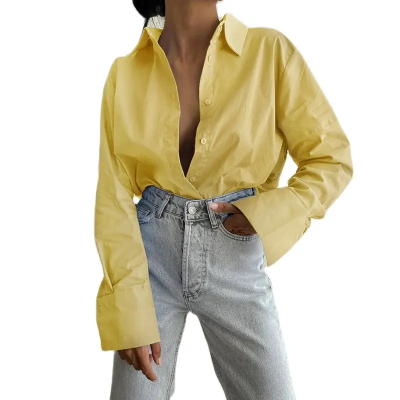 

Рубашка женская с отложным воротником, элегантная белая пикантная офисная блузка на пуговицах, винтажная повседневная одежда на осень