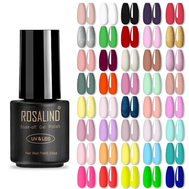 

ROSALIND 7ML Semi Permanent Soak Off Top Base Coat Needed Gel Varnishes Salon UV Nail Gel Polish Nail Art Lacquer