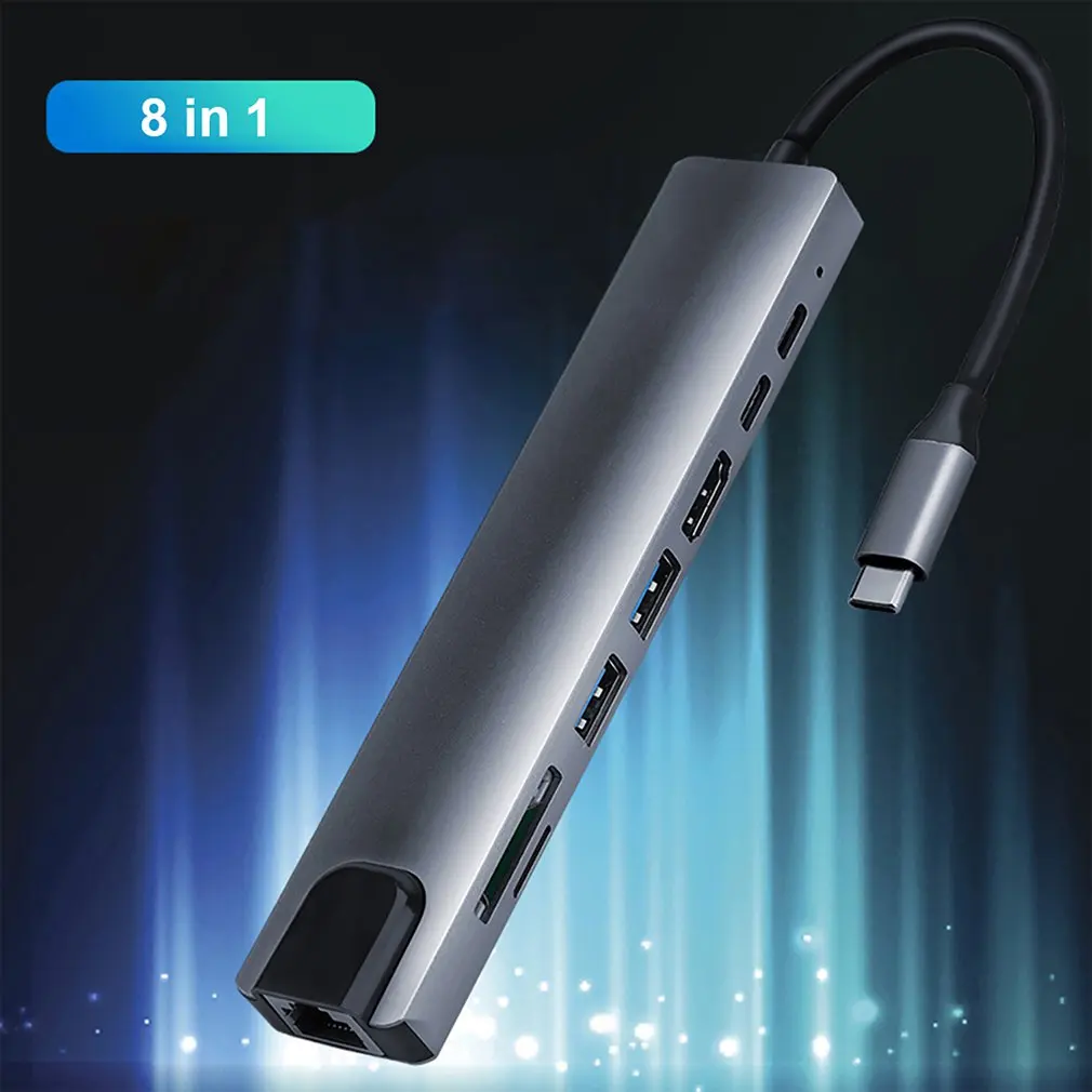 

8 In 1 4K Multiport Type C To USB-C HDMI-compatible Adapter USB 3.0 Cable Hub For Macbook Aux Ports Adapter Fast Speed
