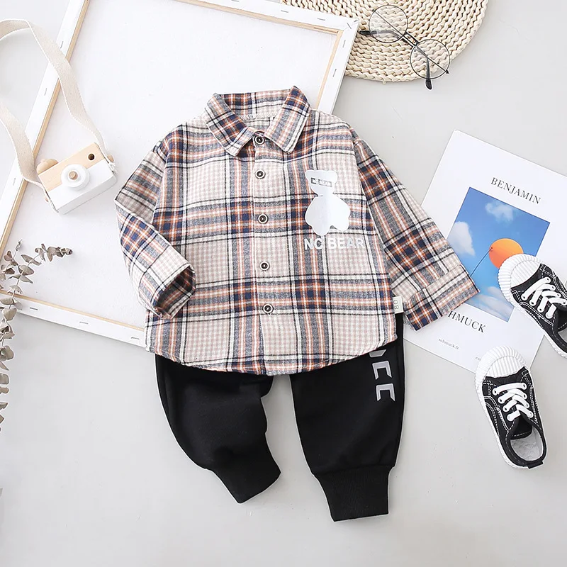 

2 шт./компл., футболка и брюки в клетку, с мультяшным принтом