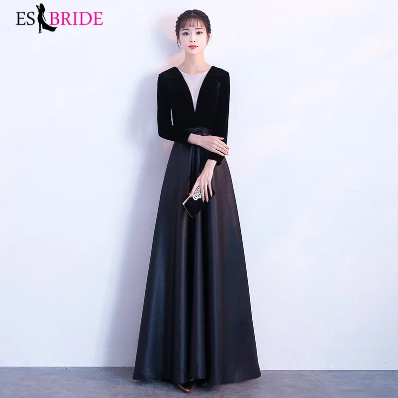 Черное с круглым вырезом 2019 женское элегантное длинное вечернее платье