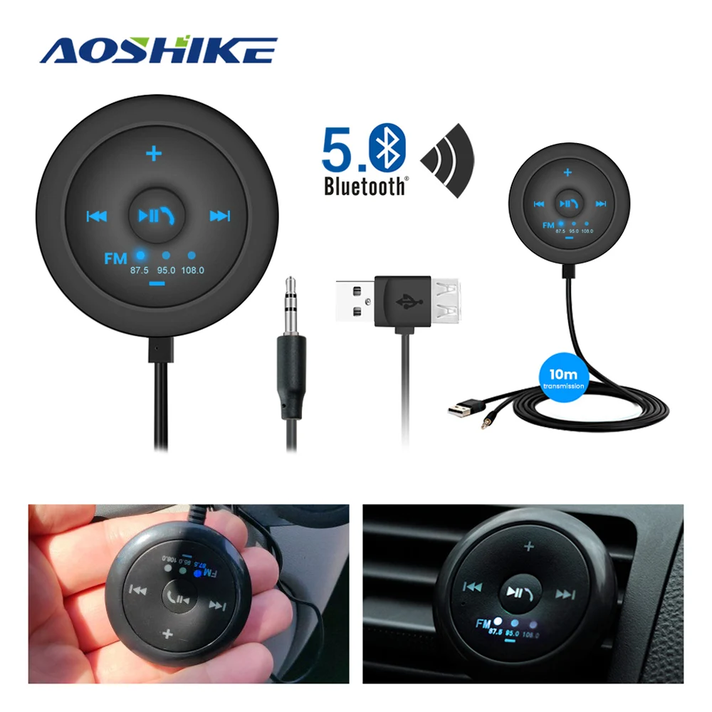 AOSHIKE 12 В 24 в автомобильный Bluetooth fm передатчик BLuetooth V5.0 EDR приемник с кабелем вход AUX