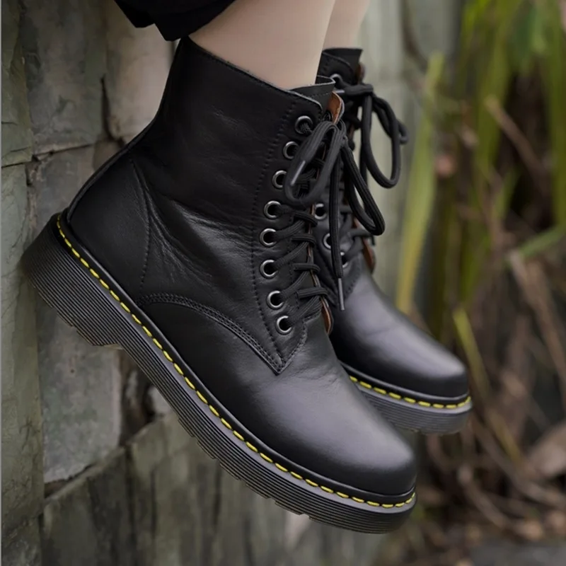 Boots Female Women Shoes Ankle 2020 Autumn British Style Leather Platform Thick with Short Boots Black Motorcycle Martin Boots Boots Female Women Shoes Ankle 2020 Autumn British Style Leather Platform Thick with Short Boots Black Motorcycle Martin Boots