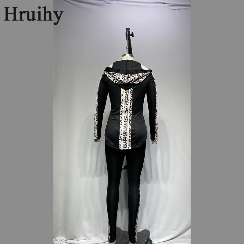 

Sweat Suits Women Fashion Skinny Slim Hooded Sweatshirt&woman Pants Leopard Pocket Elastic Waist Hot Sale Conjuntos De Mujer