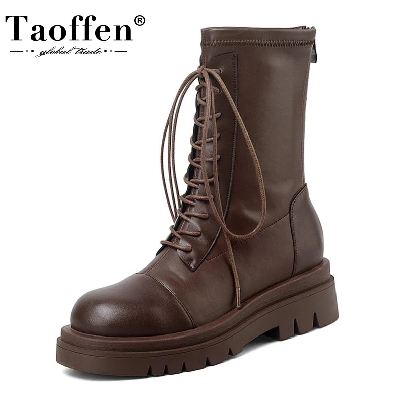 Женские полусапожки на застежке молнии TAOFFEN Теплые повседневные Зимние размеров