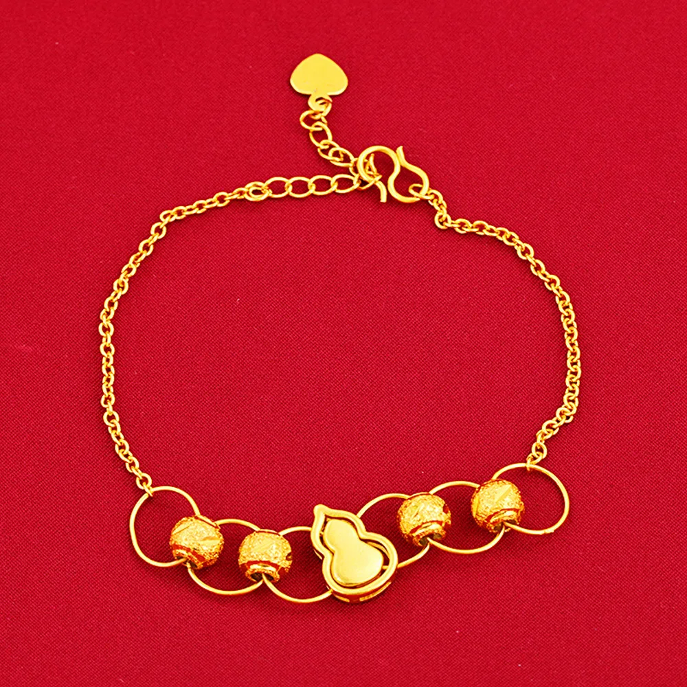 

Fashion 24K Gold Color link Chain gourd pendant charm Bracelets for Women Punk Bracelet bangle Party Wedding indian Jewelry Gift