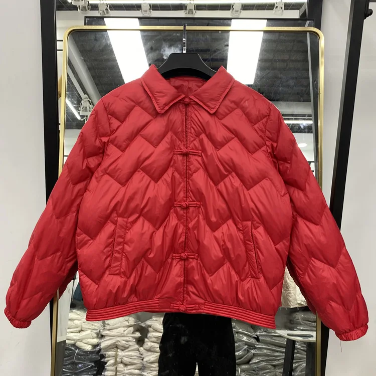 

Женская зимняя куртка на пуговицах в китайском стиле с отложным воротником