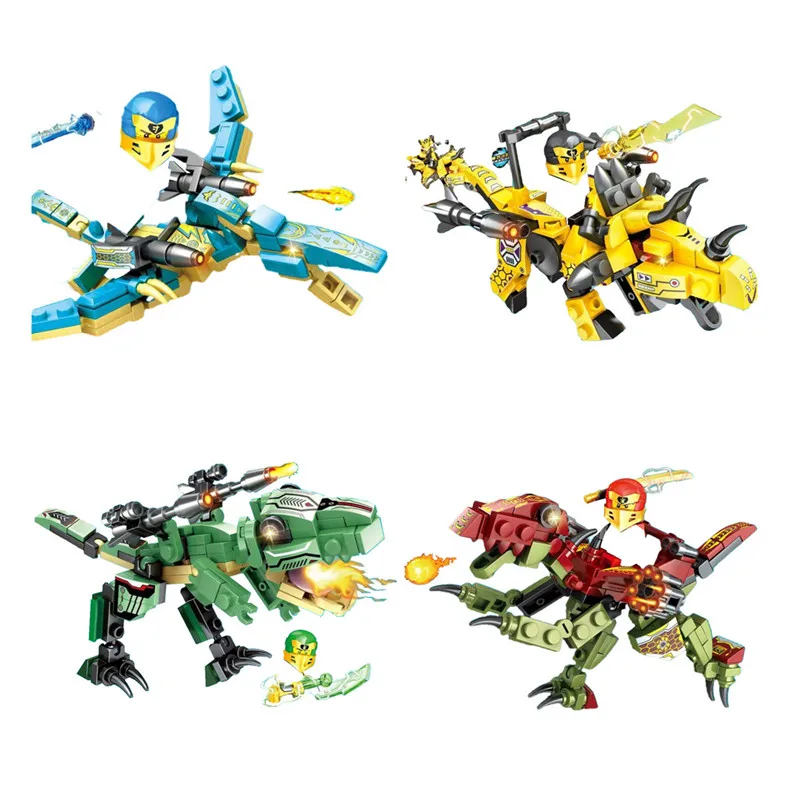 

4 Types Ninja Dinosaurs Team Mini Model Figures Building Blocks Kids Toys Bricks Doll Gift For Children Boys MOC Toys