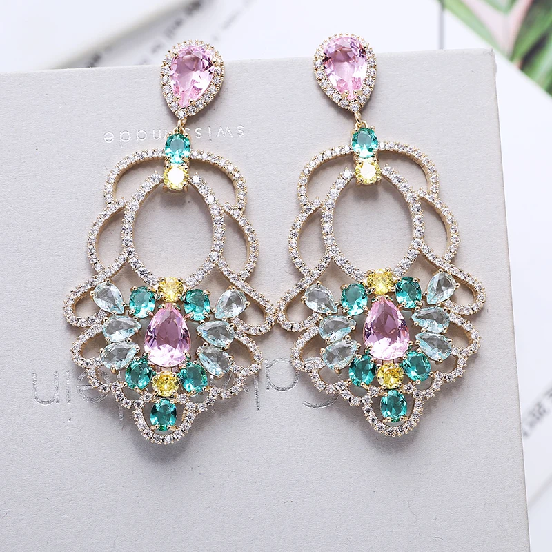 

Роскошные ювелирные изделия, большие полые серьги в виде цветка, новый цвет, циркония, красивый стиль, женские серьги-капли с покрытием, брен...