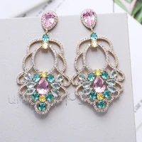 luxury jewelry large hollow flower earrings new color zirconia beautiful style women plating drop earrings xiumeiyizu brand hot