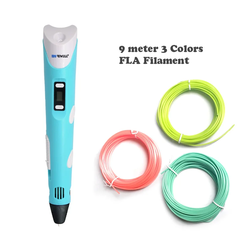 Blue Pen Myriwell abs 3d pen 3d pens 3d ручка 3д ручка 3d для объёмного рисования LCD дисплей,1.75мм pla пластик нить 3d печать ручка 3д ручку 3d ручка Сделай сам подарок детских подарков - Цвет: Blue Pen
