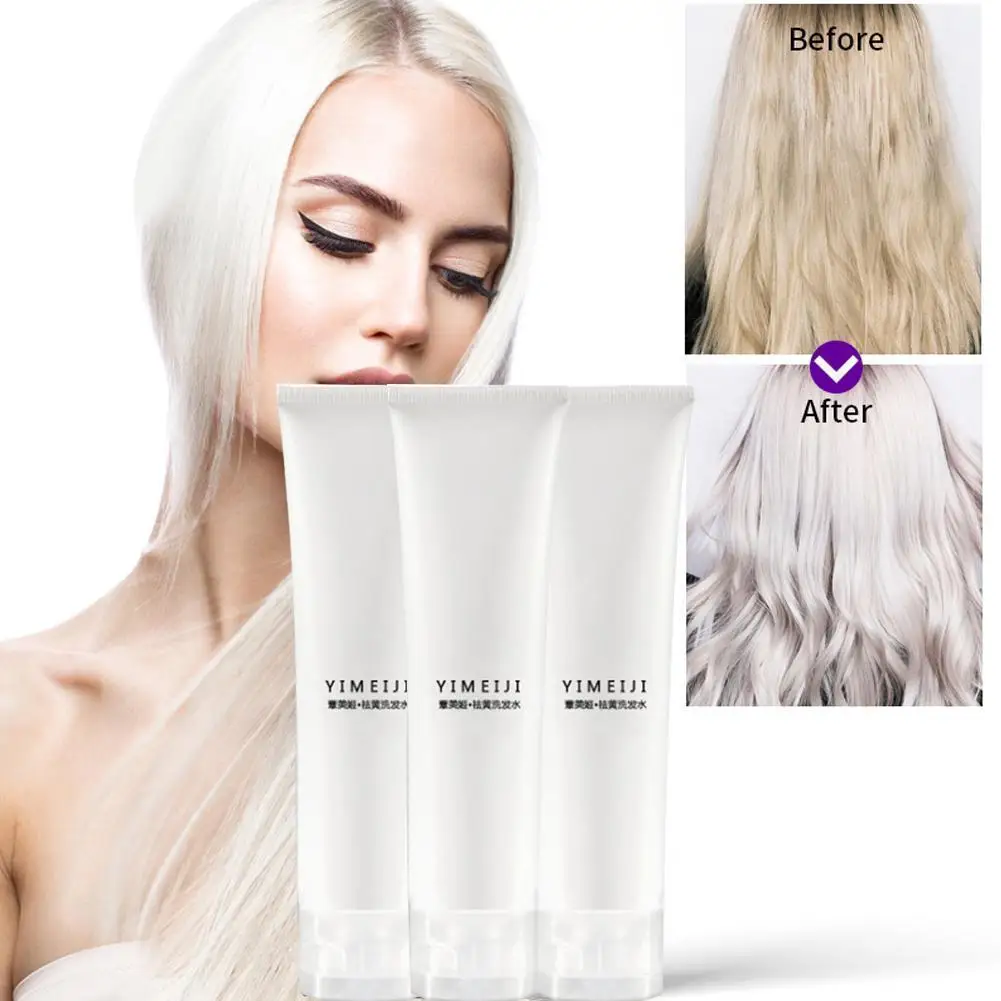 100ml Professional Purple Shampoo for Blonde Hair Removes Brassy Yellow Tones Lightens Blonde Ash Silver Grays Hair Care Shampoo