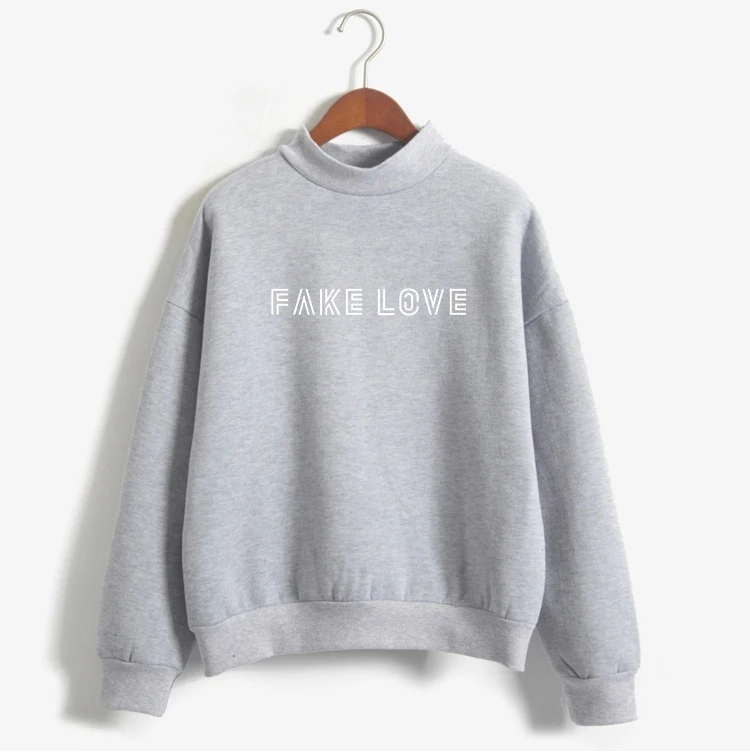 

FAKE LOVE Album Hoodie Women Autumn Winter Fleece Casual Streetwear Turtleneck Pullover Korean Bnagtan Boys Kpop Sweatshirt Tops