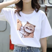 women t shirt cute cat print oversized tshirt summer female clothing ulzzang harajuku 90s girls t round neck short sleeve tees