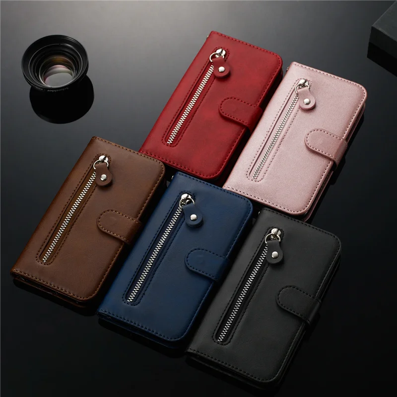 Кожаный чехол бумажник на молнии для Samsung Galaxy A02S A12 A21S A51 A52 A71 A72 S21 S20 S10 E S9 Plus Note 9 10