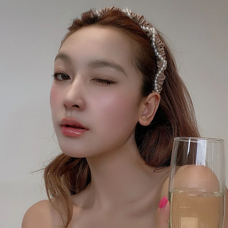 Ободок с жемчужинами Женский двухдиапазонный обруч для волос в стиле ретро