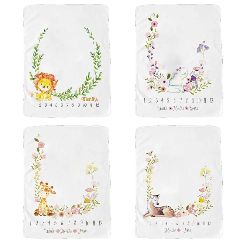 

Baby Monthly Record Growth Milestone Blanket Animal Pattern Photography Props 97BC