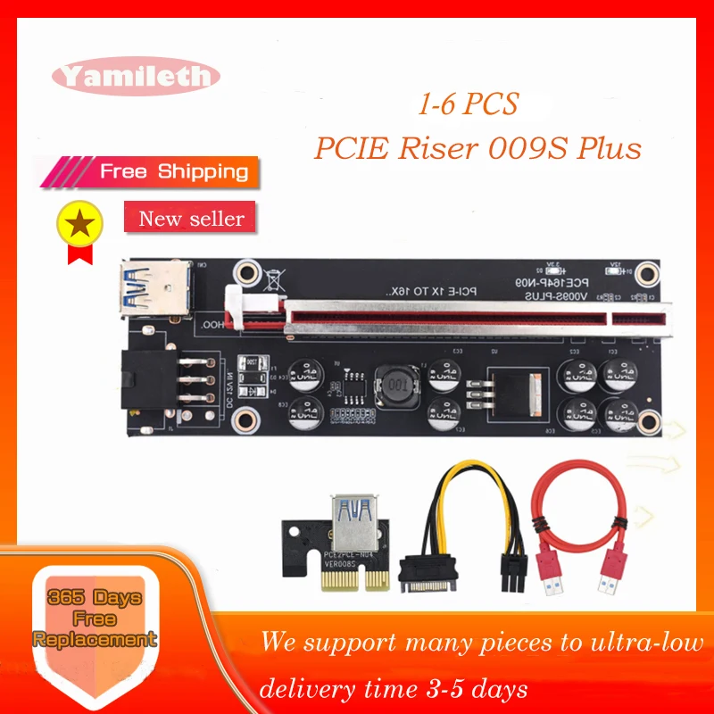 

1/6PCS Yamileth PCIE Riser 009S Plus Video Card Extension Cable Adapter PCI Express Riser VER009C PCIE X16 Riser Card for Mining