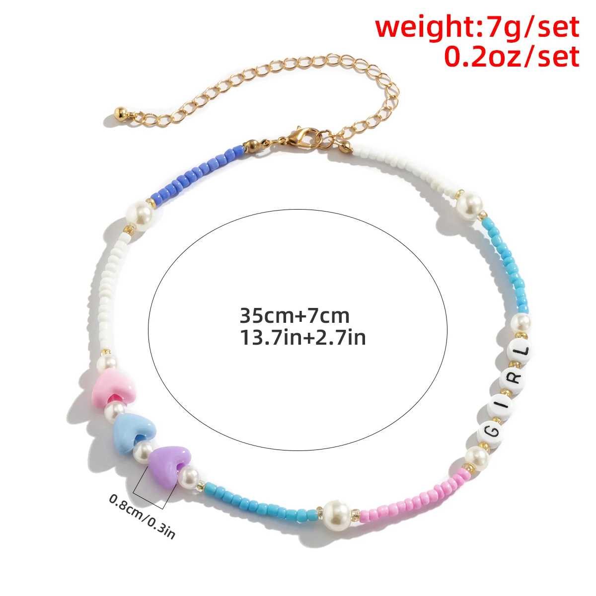 

Boho Rainbow Color Imitation pearls Beads Chain Necklace for Women Geometric Heart Letter Girl Choker Necklaces Fashion Jewelry
