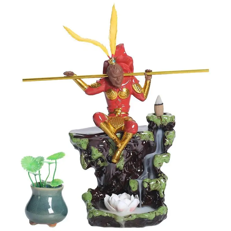 

Creative Ceramic Backflow Incense Burner Sunwukong Smoke Waterfall Incense Holder Mountain River Handicraft Incense Holder