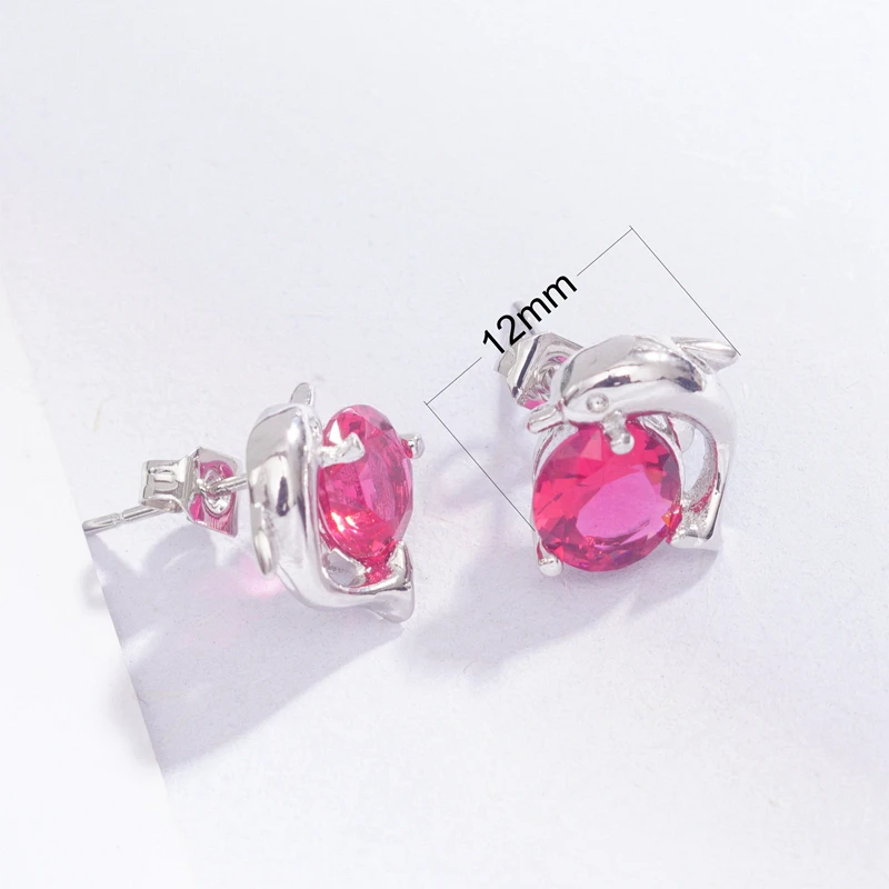 Дельфины животные серьги гвоздики для девочек из белого золота Цвет женская