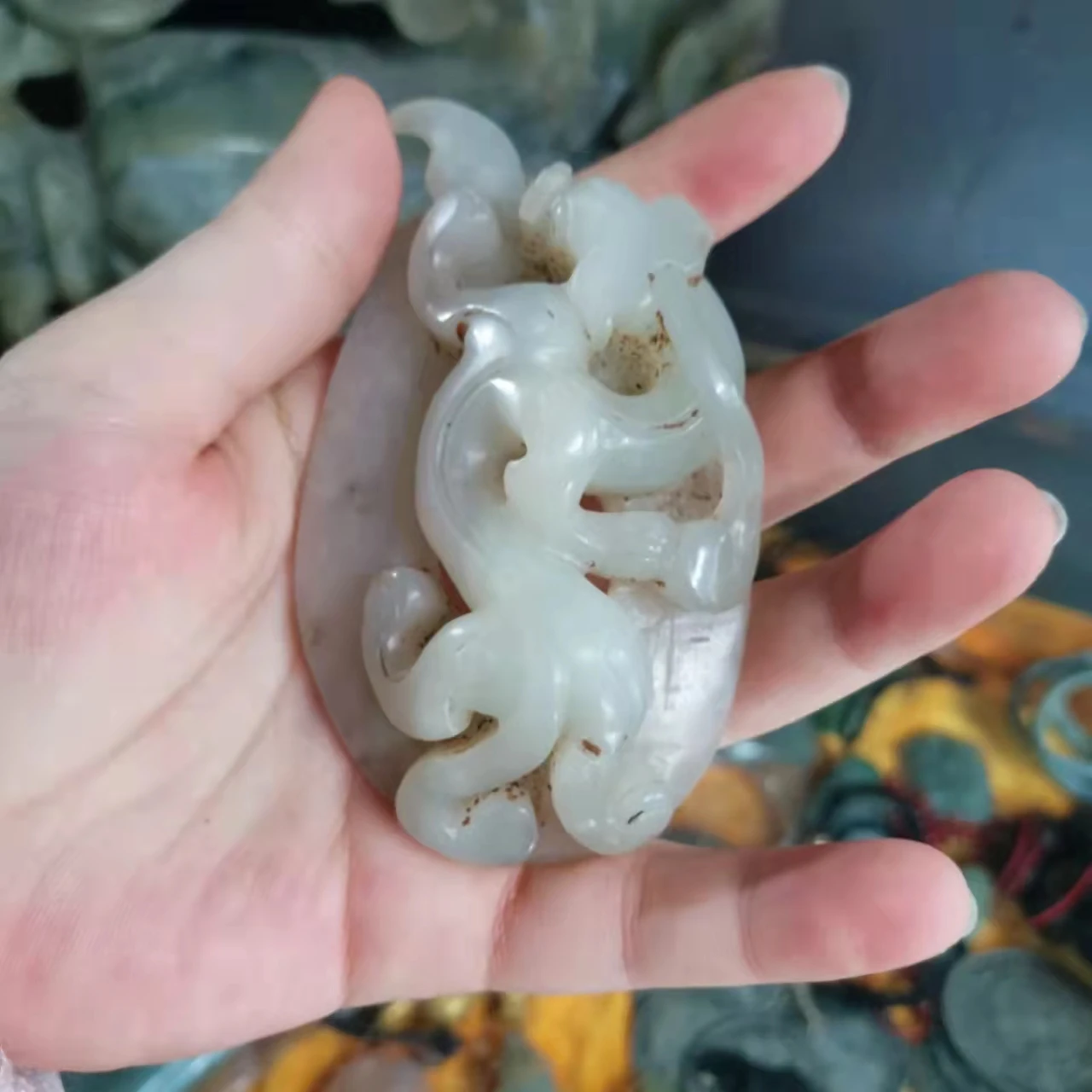 1pcs/lot antique high ancient jade Hetian jade white jade auspicious animal pattern wine glass container collection Unique shape