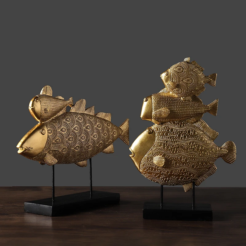

Fish Statue Resin Decorative Ornaments Statue Sculpture Golden Ornaments Modern Style Home Decor