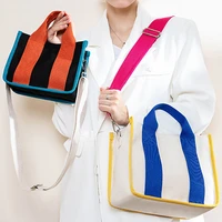 korea designer patchwork canvas bags for women handbag brands large wide strap shoulder bag fashion big tote shopper purse lady