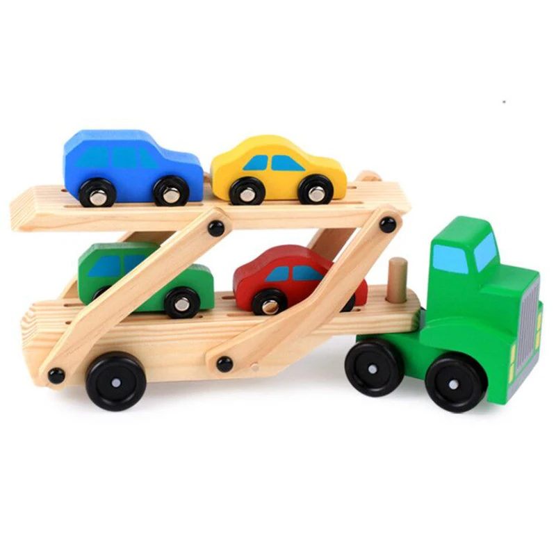 5pcs Wooden Double Decker Truck Toy Transport Carrier + 4 Cars Simulation Car Model for Children Kids Birthday Gifts | Игрушки и хобби