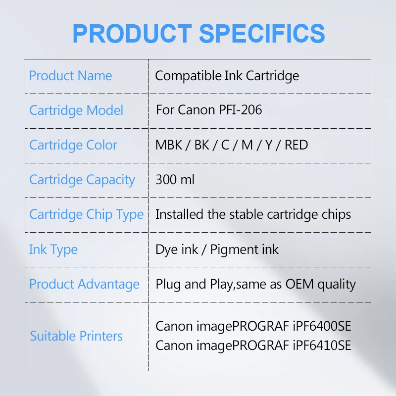 PFI-206 PFI206 300ML Compatible Ink Cartridge With Full For Canon imagePROGRAF iPF6400SE iPF6410SE Printer 6Colors/Set | Компьютеры и