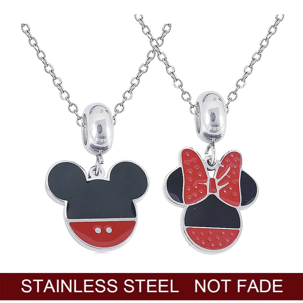 2 шт./лот ожерелья из нержавеющей стали с подвесками Микки и Минни для женщин