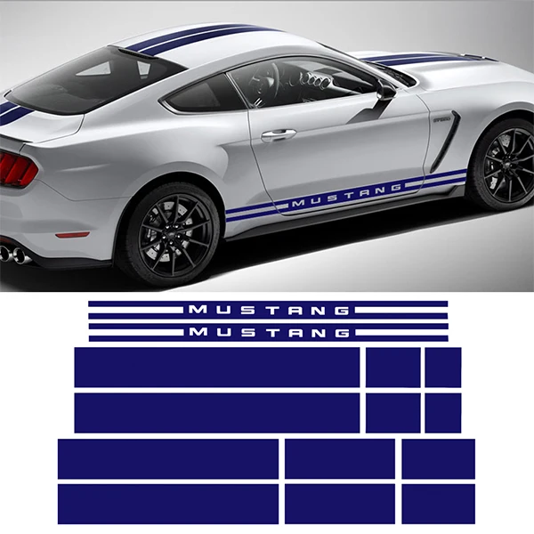 Reflective Blue Автомобильный Стайлинг двери боковые полосы Передний Задний бампер капот крыша багажник Комплект кузова графические Наклейки на автомобиль для Ford Mustang - Название цвета: Reflective Blue
