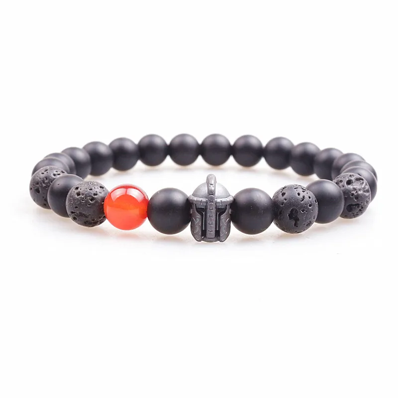 Black Bracelet Spartan Knight Helmet Hematite Carving Bead &amp Lava stone bead bracelet Dropshipping | Украшения и аксессуары