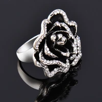 kioozol black silver color rose flower micro inlaid cubic zirconia silver ring for women vintage jewelry accessories 161 xs5