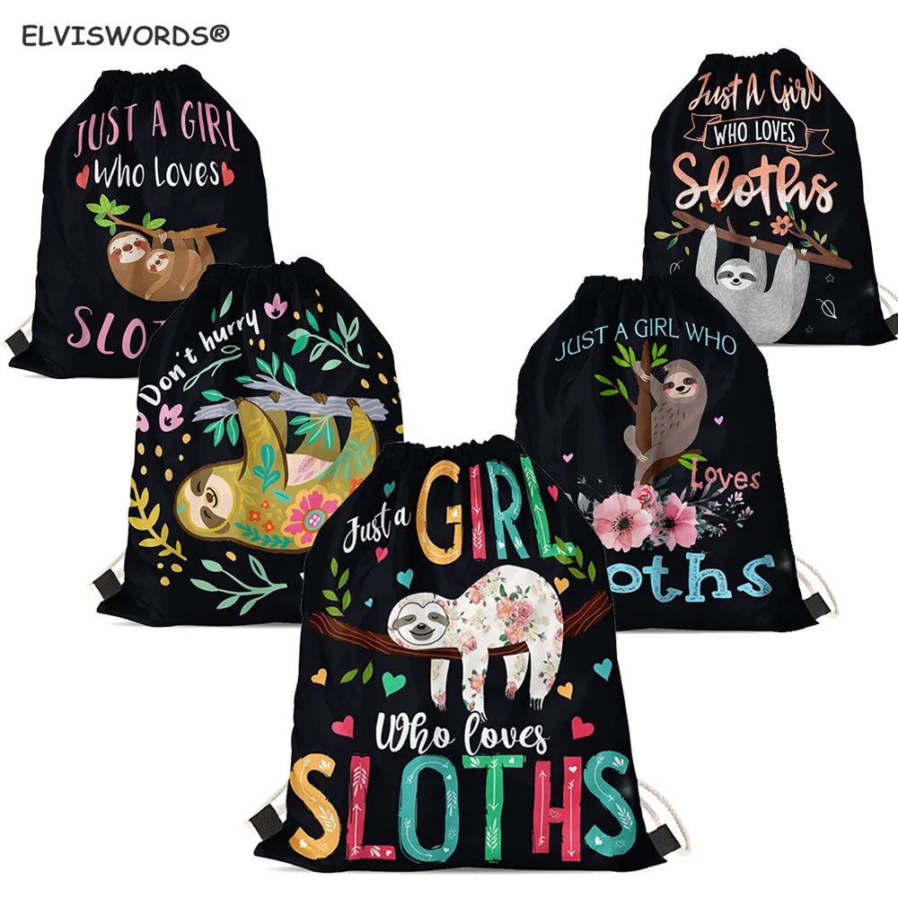 ELVISWORDS новая милая сумка с принтом &quotЛенивец&quot на шнурке мультяшный мешок для