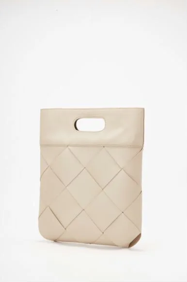 large beige Осенняя новая женская сумка из натуральной кожи, вязанная сумка из воловьей кожи для дам, однотонные тканые вместительные сумки-клатчи - Цвет: large beige