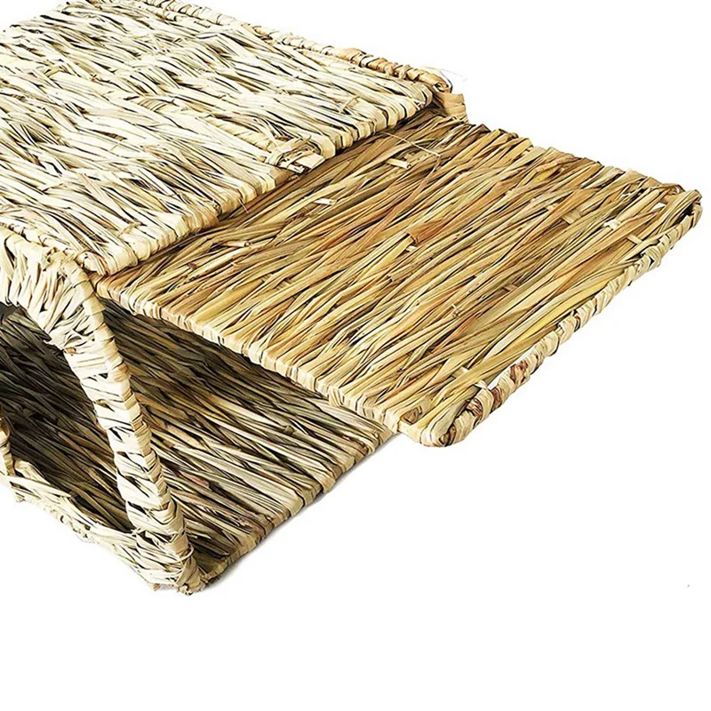 

3 Pcs Pet Toy: 2 Pcs Straw Straw House Open Foldable Toy House & 1 Pcs Grass House Tunnel Hutch Woven Hut