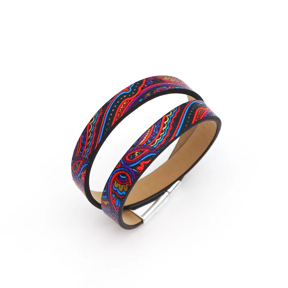 

D&D Fashion Charm Ethnic Women Geometric Girl Trendy Print Wrap Leather Bracelets Women Vintage Bangle Female Wedding Jewelry
