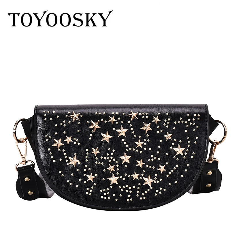 Женская кожаная сумка седло TOYOOSKY круглая винтажная с полумесяцем и заклепками