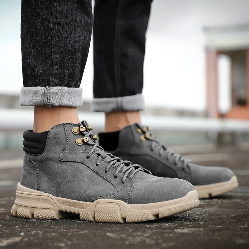 

New Spring Autumn Outdoors Men Shoes Motorcycle Martin Boots Men Comfortable Suede Shoes Male Footwear Lace-up Solid Ankle Boots