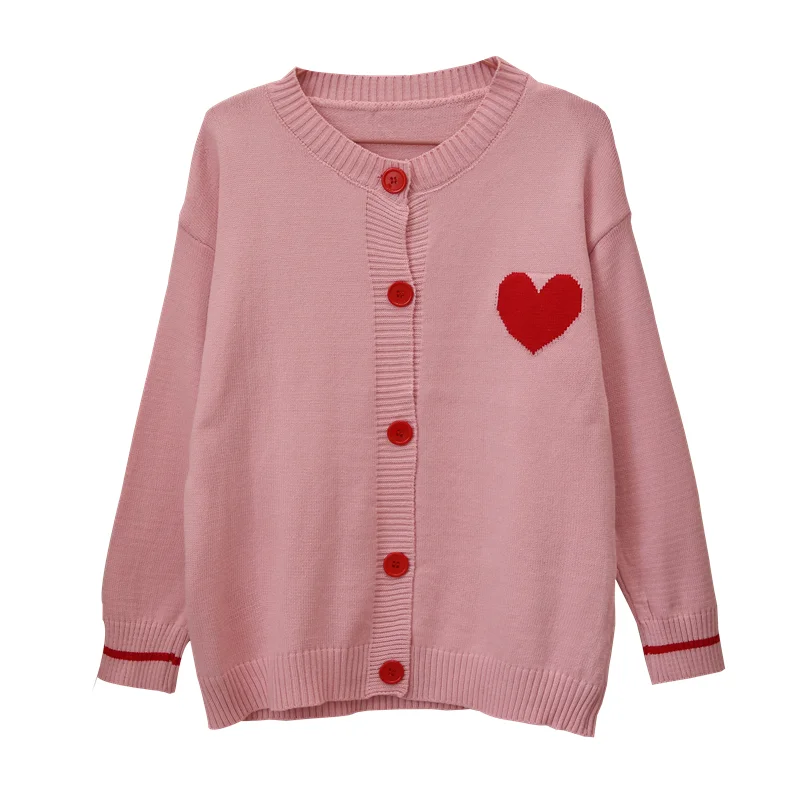 

New Autumn Winter Sweater Cardigan Jacket Female Korean Sweet Loose Casual Women Sweater Button O-Neck Love Pattern Knitted Coat