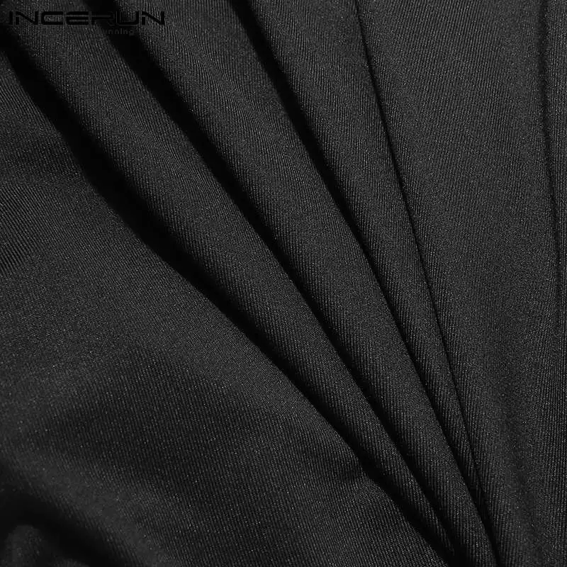 

INCERUN 2021 Summer Men Solid Color Jumpsuit Pajama Fashion Zipper Sleeveless Sexy Onesies Man Sexy Fitness Romper Homewear 5XL