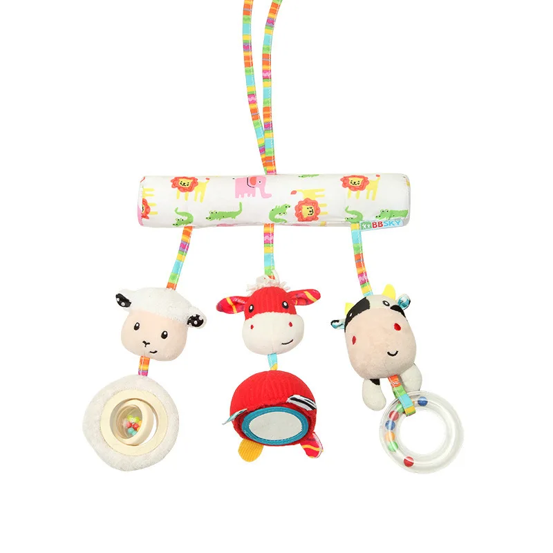 

Infant Farm Animal Bed Hanging Baby Safety Mirror Ring Lathe Hanging Pacify Plush Toys