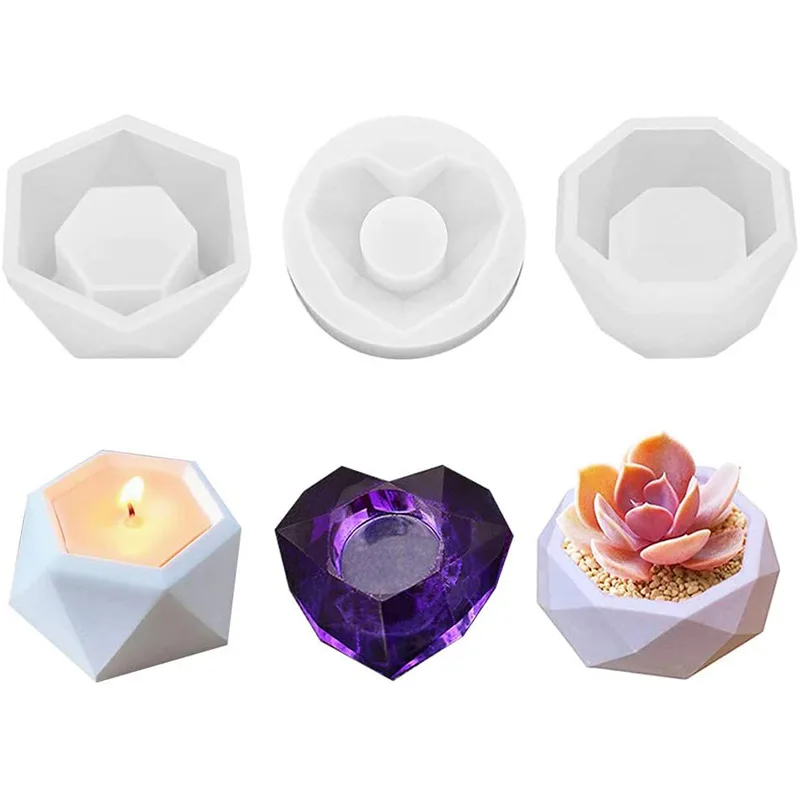 

Plant Pot Silicone Concrete Cement Clay Mold Candle Holders Soap Polygonal Handmade Making Mould