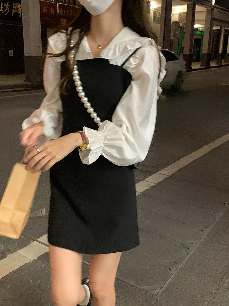 Топ женский с двойным воротником милая шикарная Свободная белая рубашка в